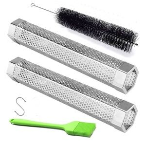 Barbecue BBQ NWT Wood Smoker Tubes Set Hickory Apple Oak Mesquite Silver OS